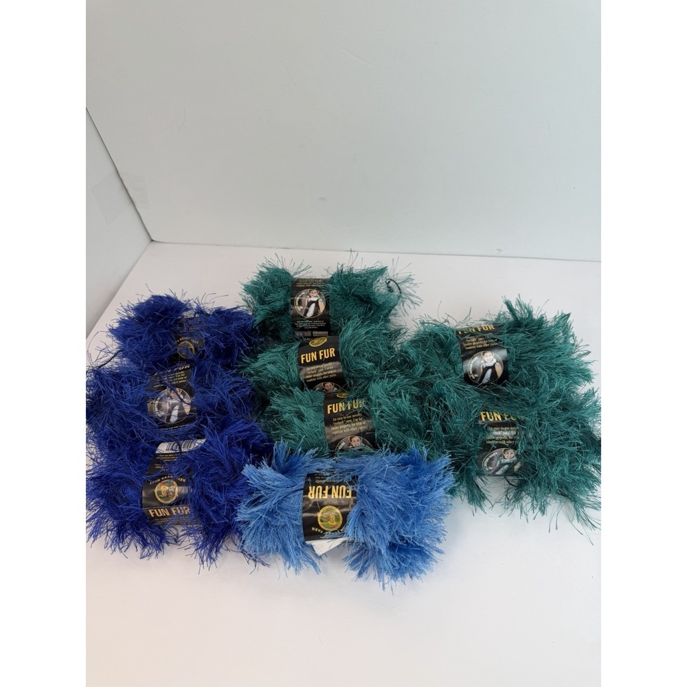 Lion Brand Fun Fur Yarn Mixed Lot Of 9 Teal Blues